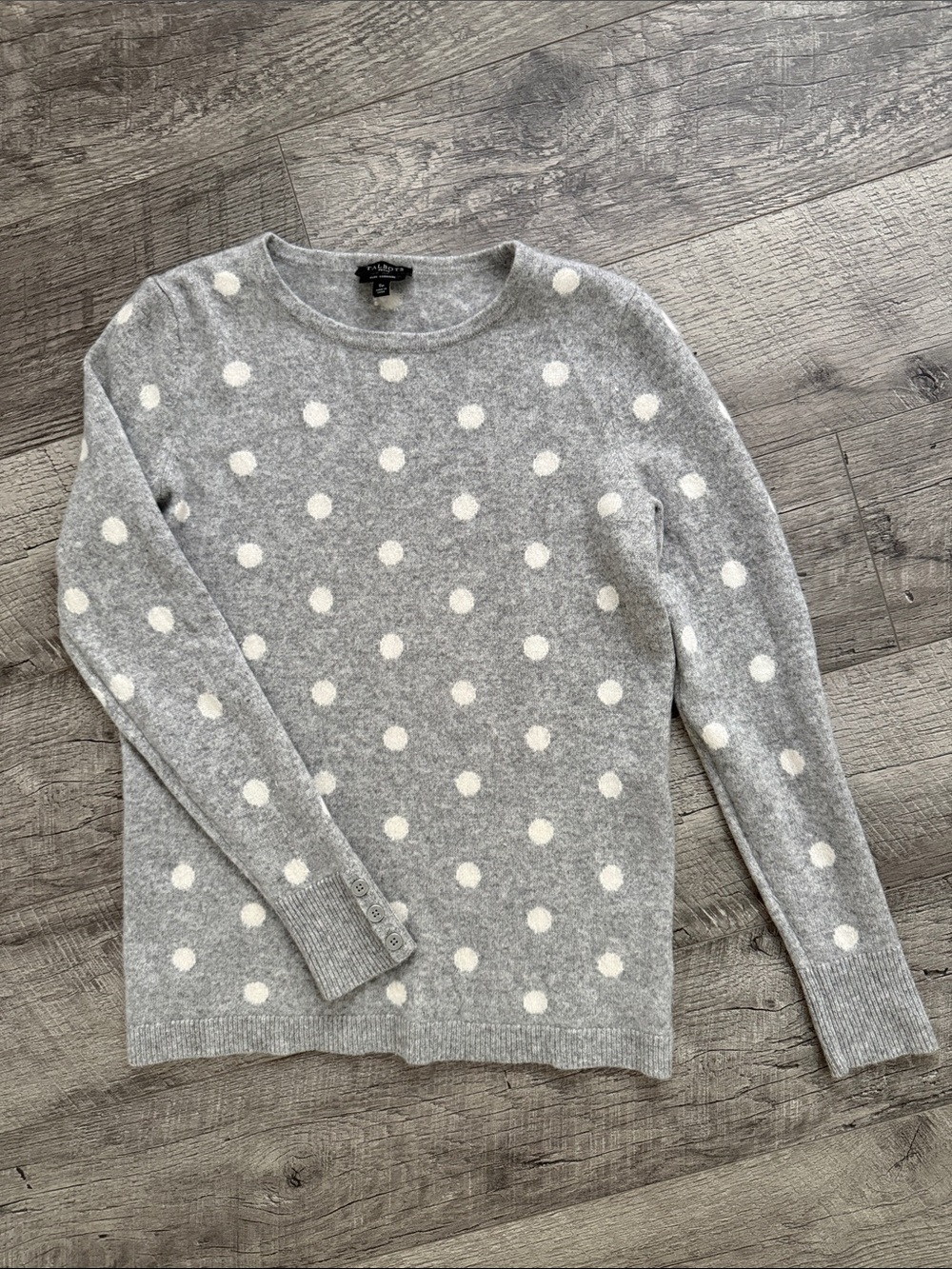 Talbots  Gray Crewneck Cashmere Sweater with White Polka Dots SP